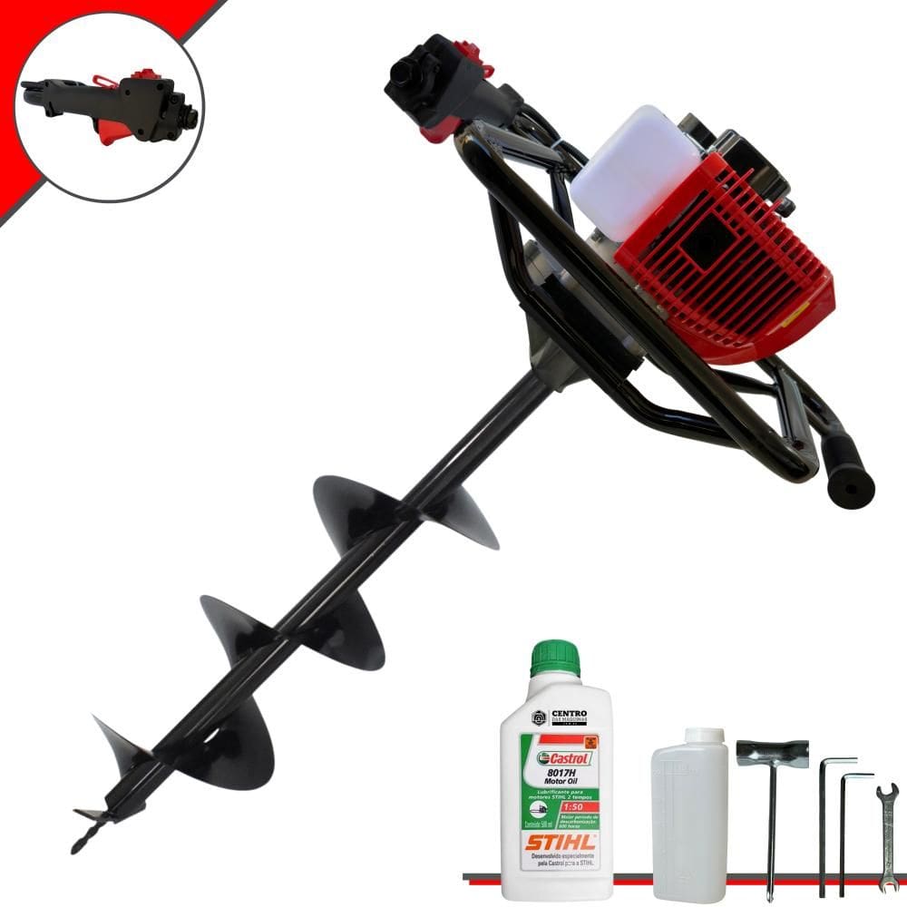 Perfurador de Solo Máquina Fura Terra Trado Motorizado Anmax GS520B À Gasolina 52cc 2,2HP 7.000rpm Profissional + Broca 80x20cm + ÓLEO STIHL 2T