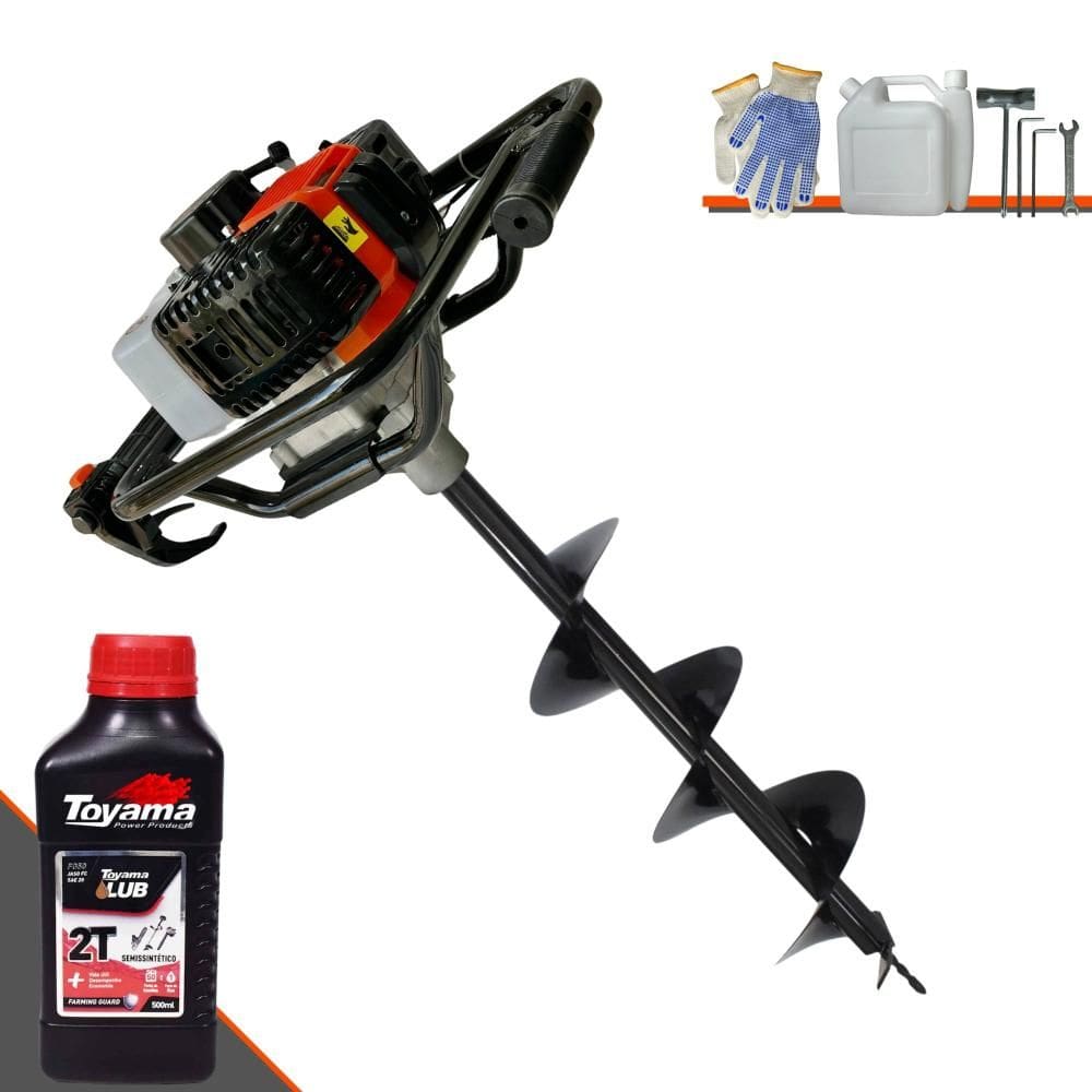 Trado Motorizado À Gasolina Vant VPS52 2T 52cc 2HP 6.500rpm Perfurador de Solo Completo Com Broca 80x20cm + ÓLEO TOYAMA 2T
