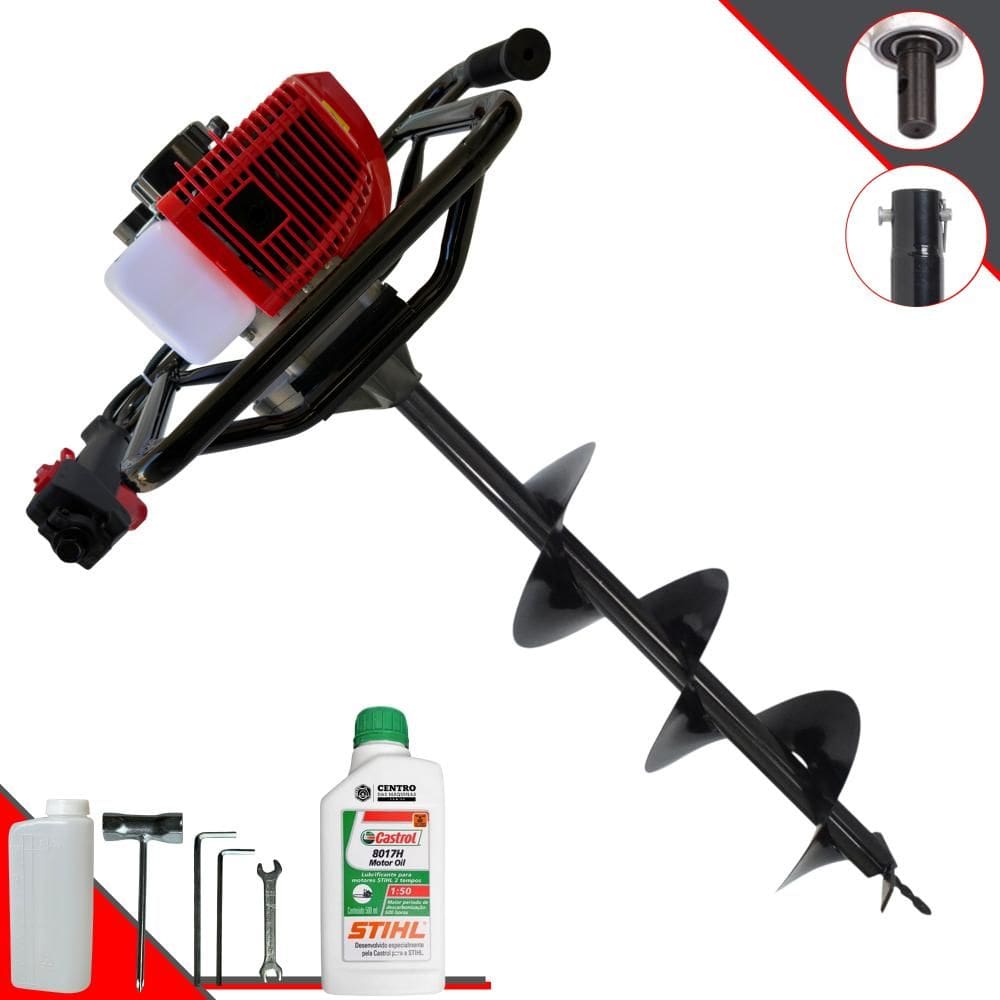 Perfurador de Solo Anmax GS520-B À Gasolina Motor 2T 52cc 2,2HP Profissional de Alta Rotação e Performance Com Broca 80x20cm + ÓLEO STIHL 2 TEMPOS
