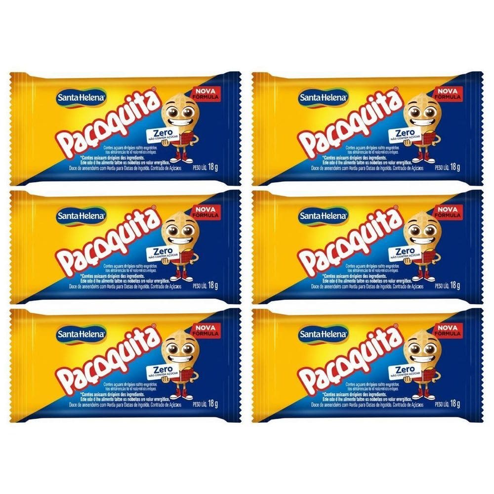 Kit 6 Paçoquita Paçoca Quadrada Zero 18G- Zero Açucar