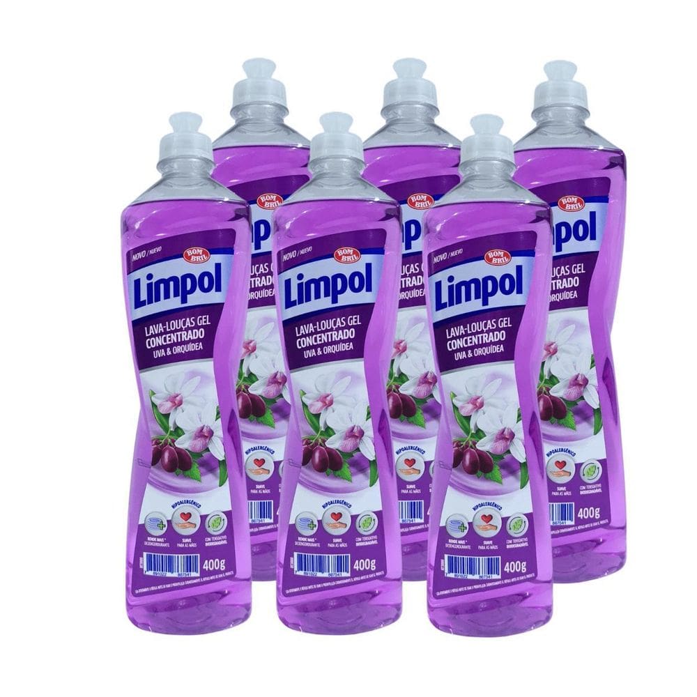 Kit Com 6 Detergentes Limpol Gel Uva E Orquidea 400G