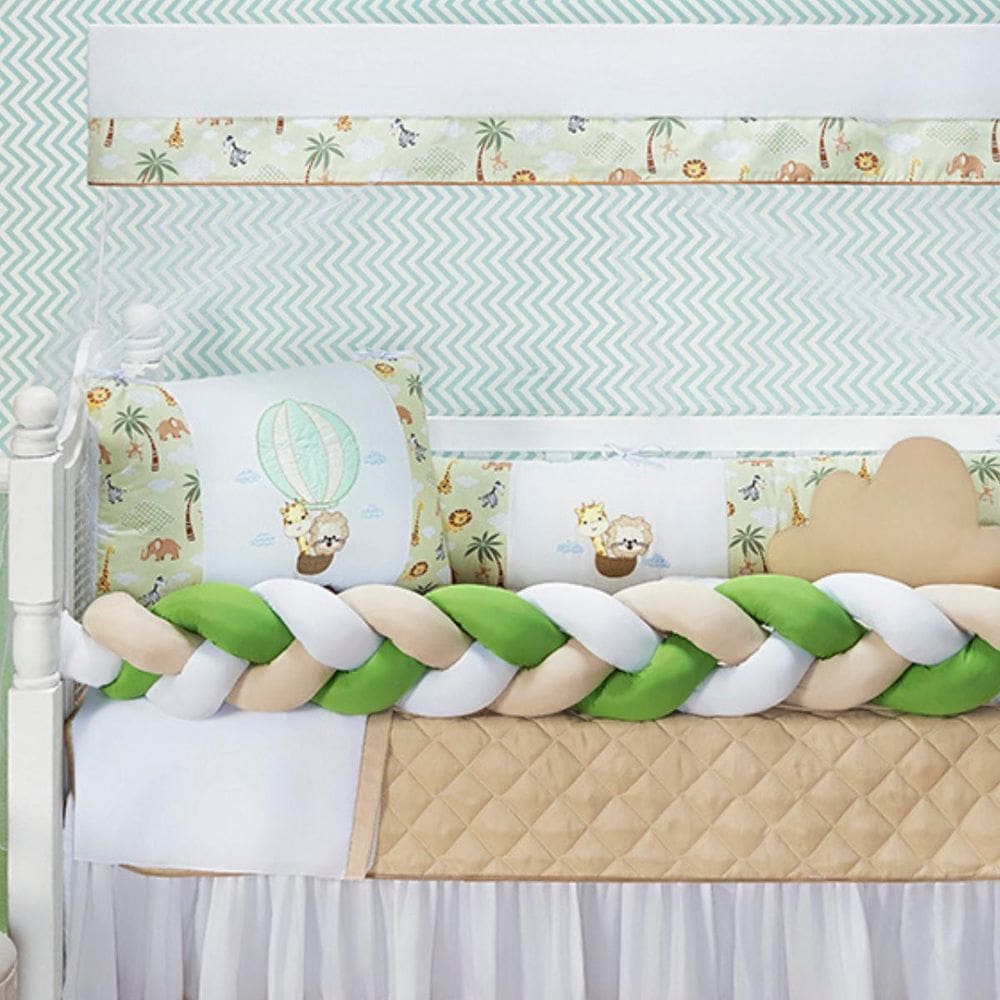 Kit Berço Trança Safari Marinho Menino 11 Peças Com Saia