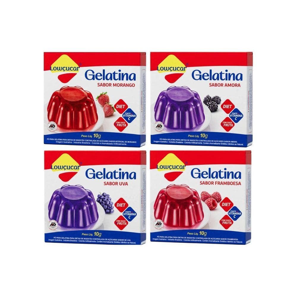 Mix 4 Gelatinas Diet Fonte De Vit C Suco Da Fruta Lowçucar