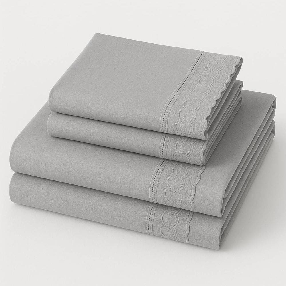 Jogo Cama King 4 Peças Bordado Inglês Exclusive - Cinza