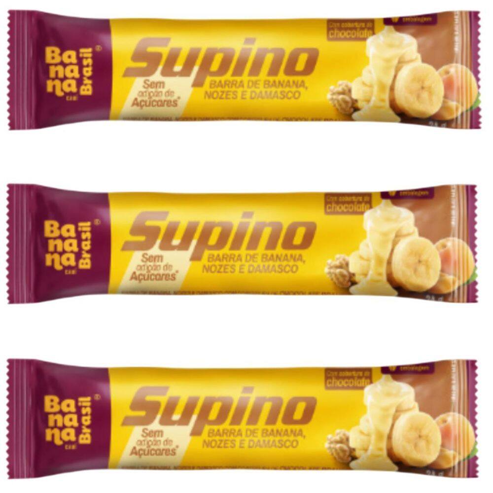 Kit 3 Barra De Banana Com Nozes E Damasco C Choc Branco 24G