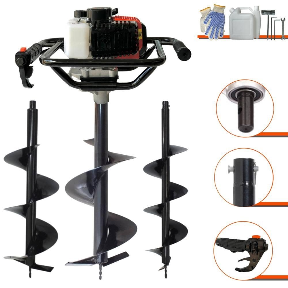 Perfurador Polaca Cavadeira Vant VPS-52 À Gasolina 2T 52cc 2HP Ignição CDI Para Construção Civil Com Kit Brocas 80x20cm, 80x25cm e 80x30cm