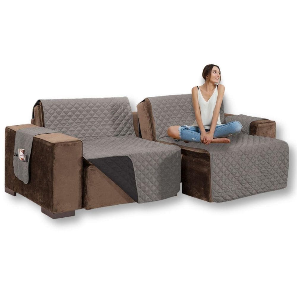 Capa De Sofá Retrátil 2,40M Dupla Face Matelada Com Bolsos