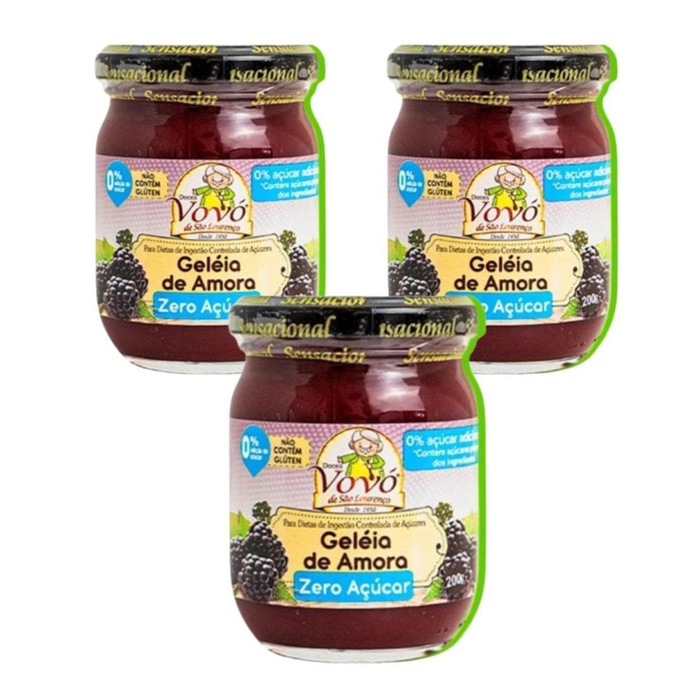 Kit 3 Geleia De Amora Zero Acucar 200G Doces Vovó