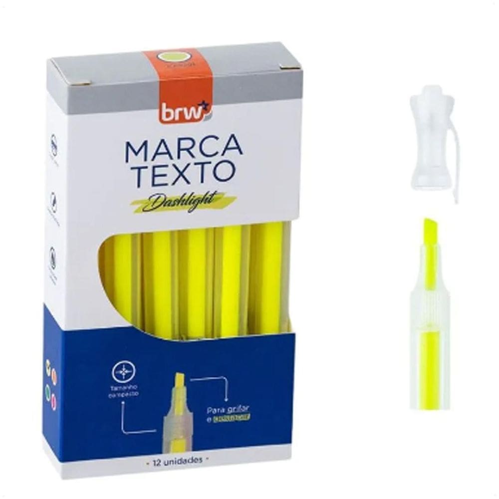 Marca Texto Fluorescente Dashlight Amarelo Caixa 12 Unidades