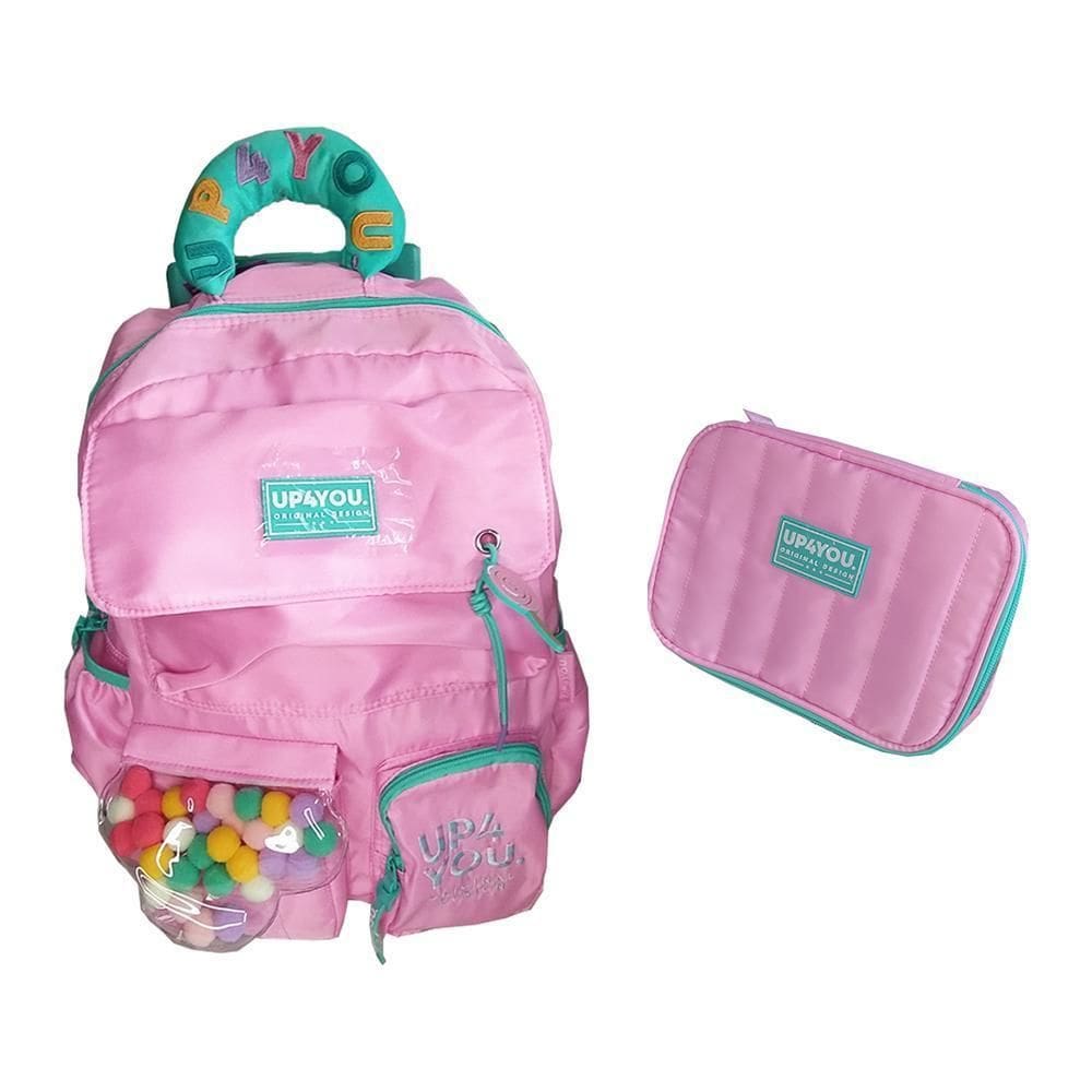 Kit Mochila De Rodinhas + Estojo Box Rosa - Up4You