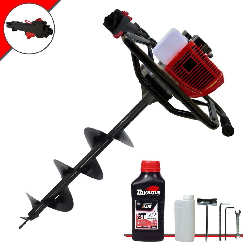 Perfurador de Solo Perfuratriz Anmax GD520-B À Gasolina 52cc 2,2HP 7.000rpm Motor 2 Tempos Completo Com Broca 80X20cm + ÓLEO TOYAMA 2T