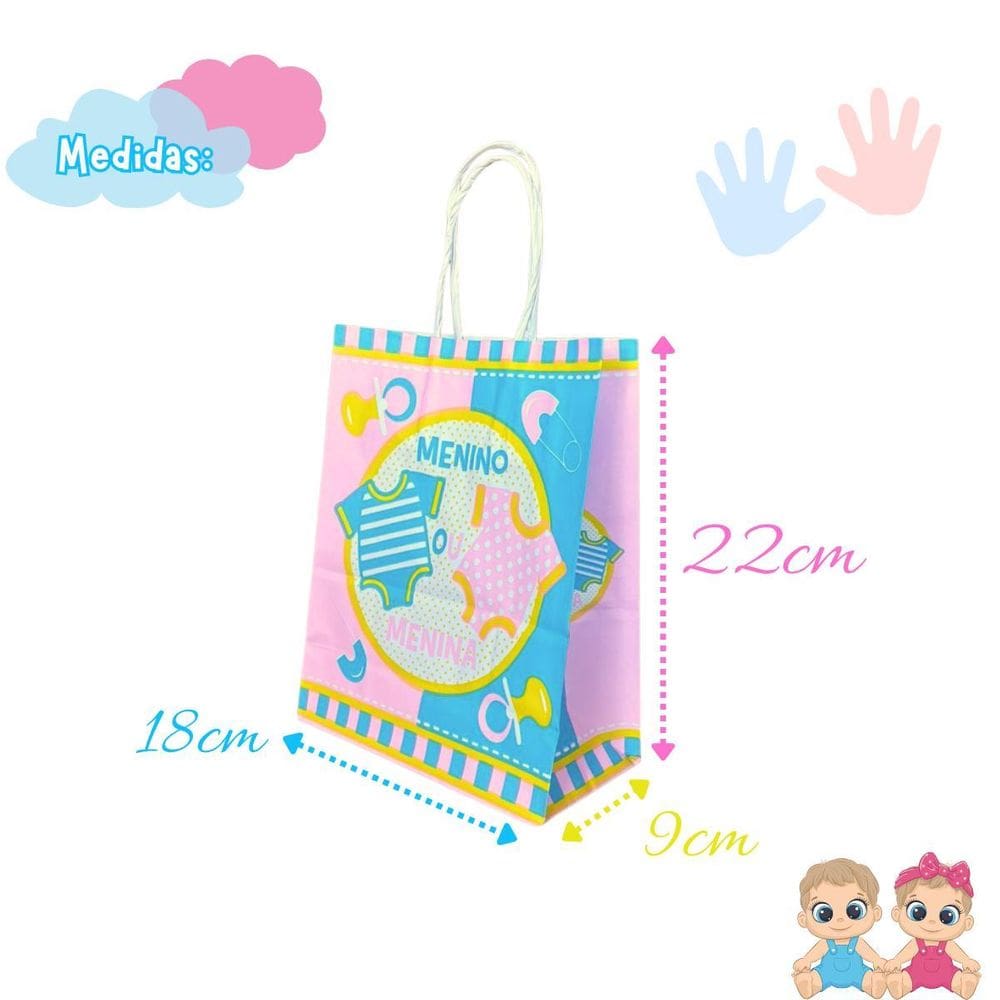 10 Sacola De Papel Super Heróis Princesa Personagens 18X9X22