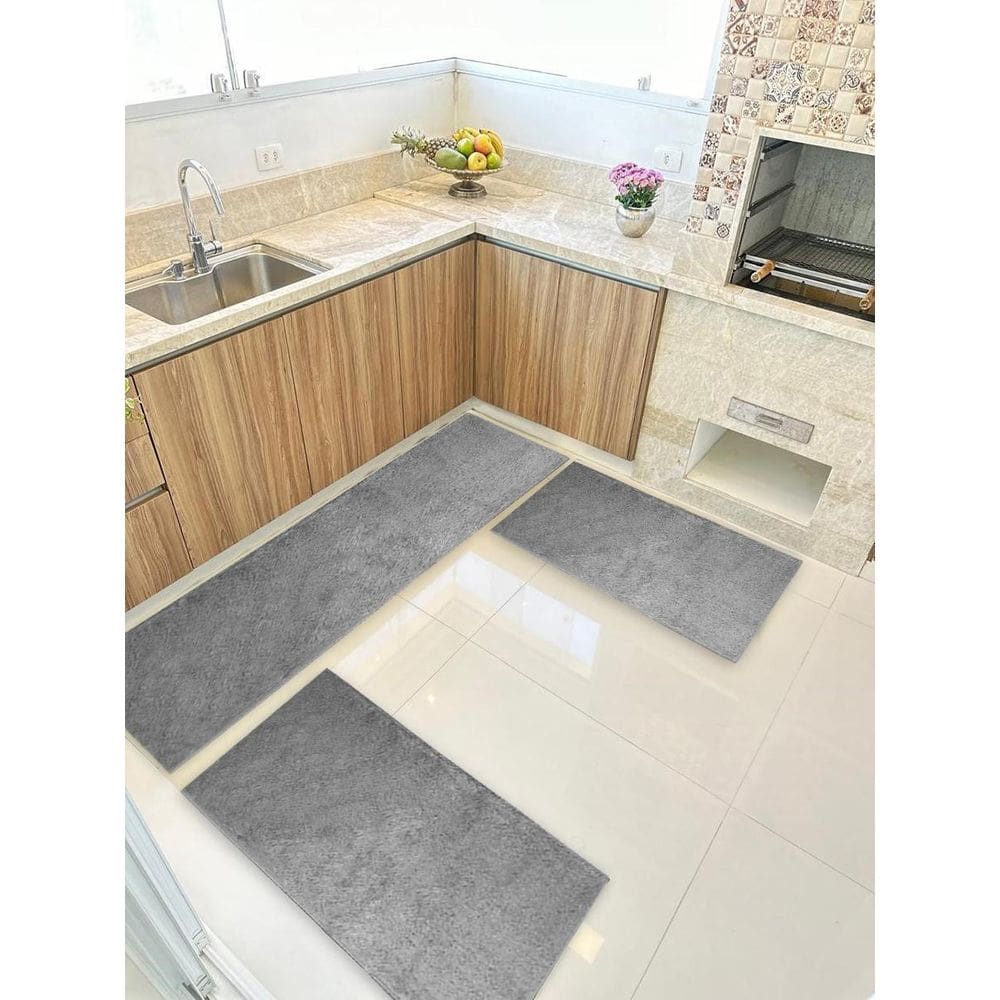 Kit Cozinha 3 Pçs Classic Tapete Passadeira Shaggy Antider.