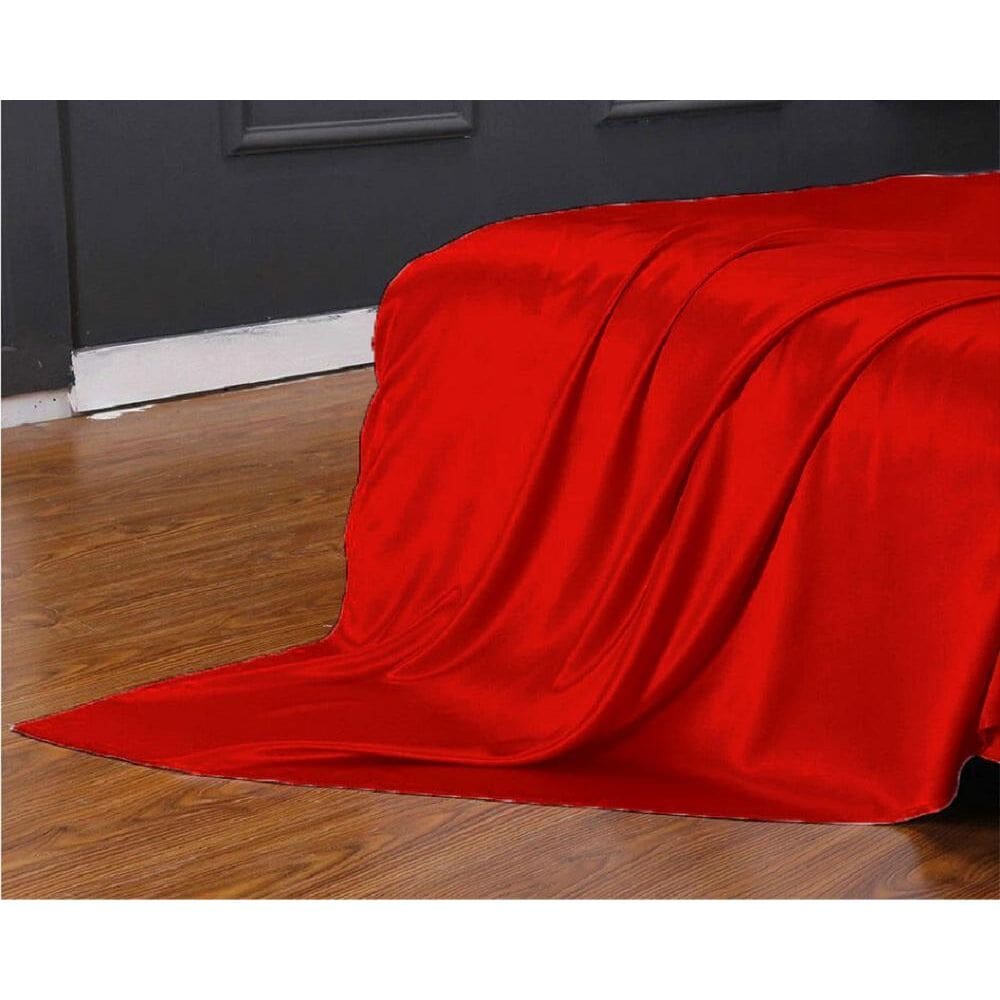 Lençol Superior Avulso Solteiro Cetim Seda Vermelho Brilho