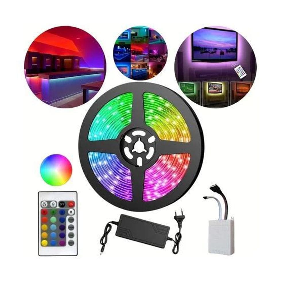 Fita Led 5050 Rgb Com Silicone Fonte E Controle De Cores 5M