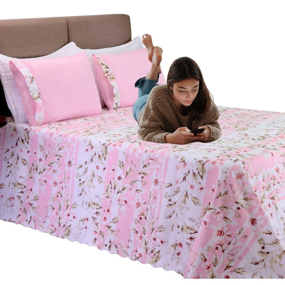 Kit 3 Pçs Cobre Leito Colcha Casal Queen Bel Estilo Conforto