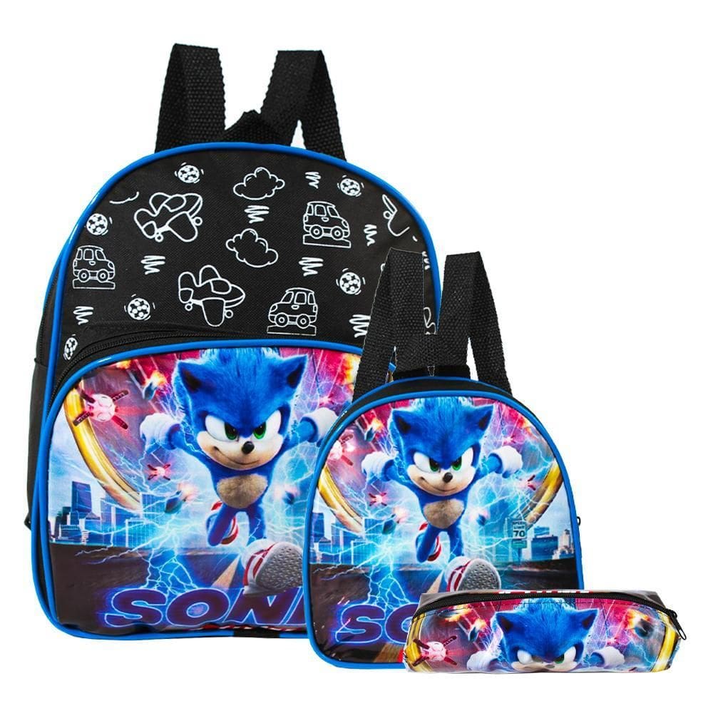 Mochila Infantil Sonic Runner Filme Costas Lancheira+Estojo