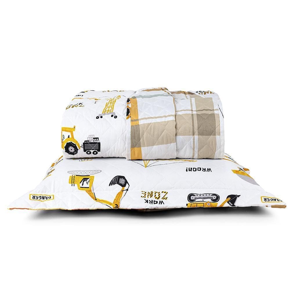 Kit Colcha Infantil Lutti 200 Fios Trator Caminhão Branco