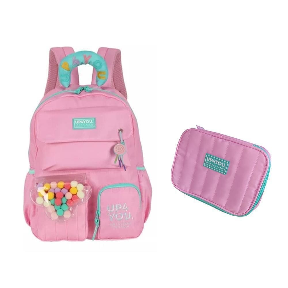 Kit Mochila De Costas + Estojo Box Rosa Up4You - Luxcel