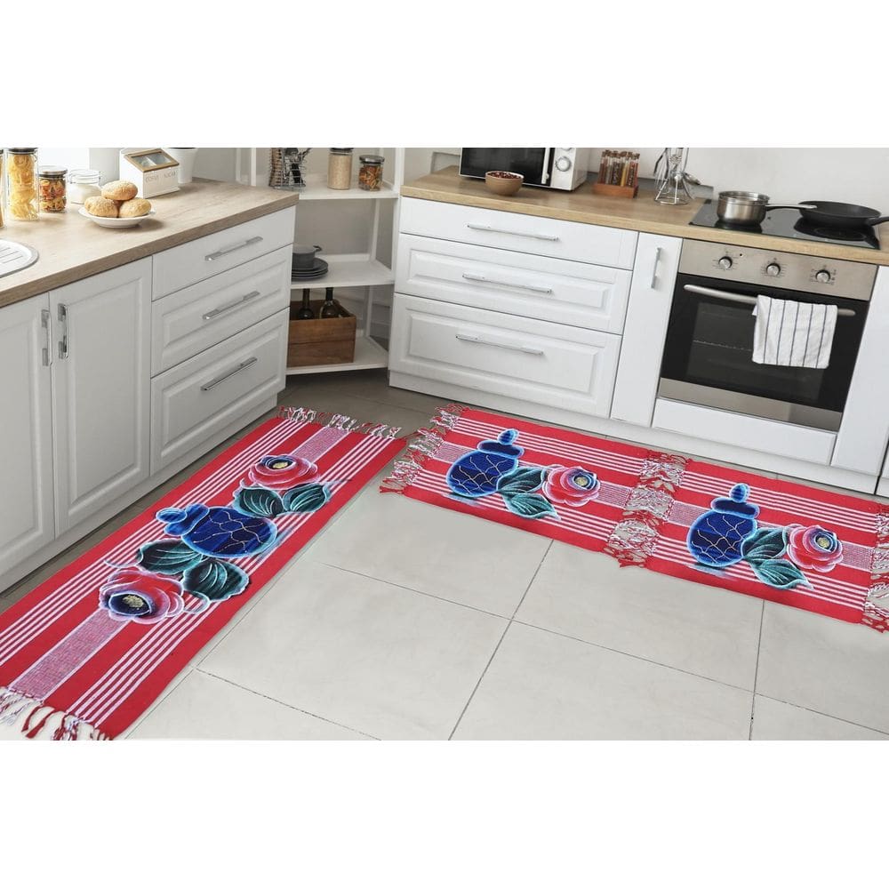 Jogo Passadeira Cozinha Kit 3 Pçs Tear Rustico Pintado A Mão