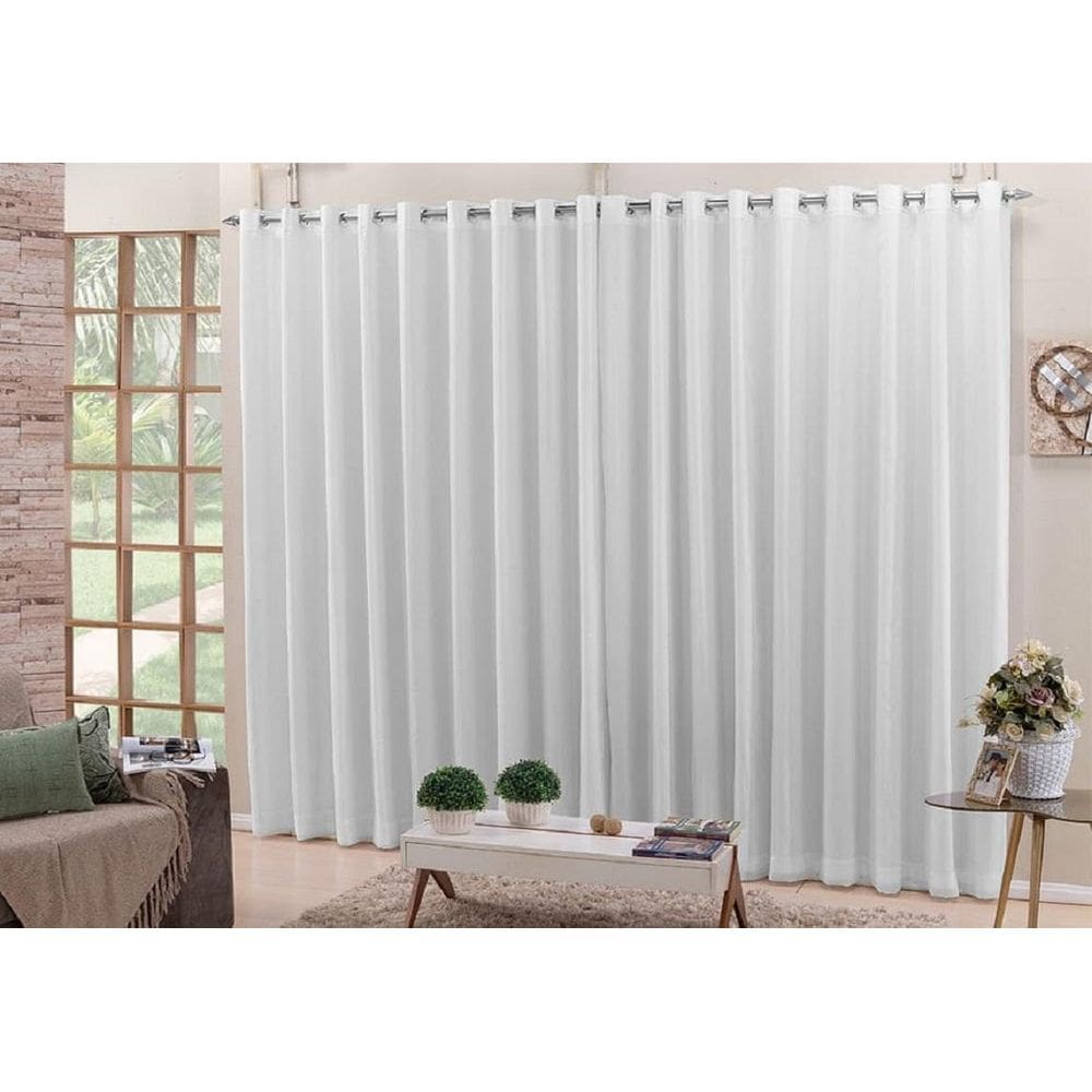 Cortina De Varão Voil Branco 6,00X2,50 Forro Blackout Tecido