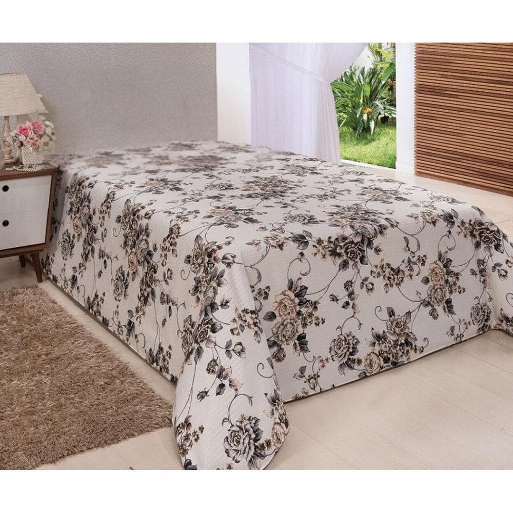 Cobre Leito Colcha Avulso Piquet Floral Casal Padrão Hotel
