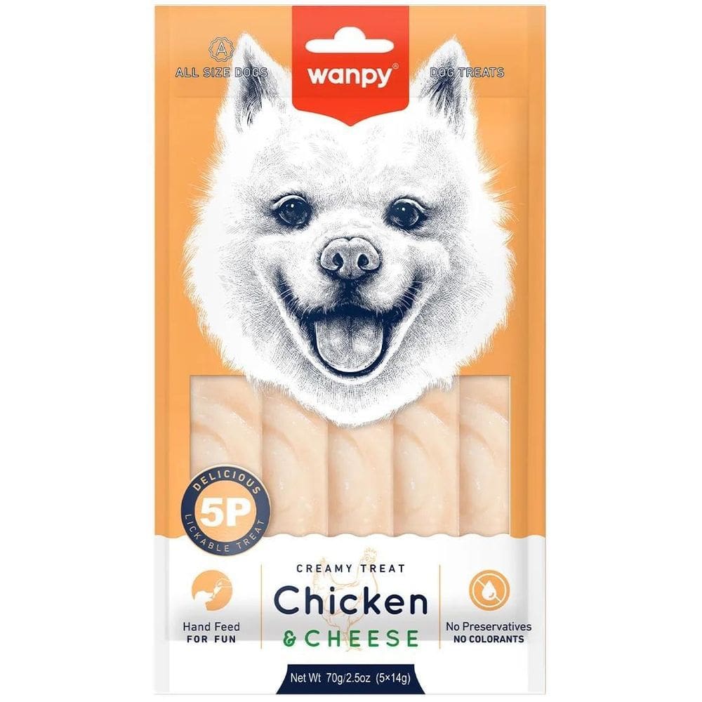Petisco Cães Wanpy Creamy Sabor Frango E Queijo Pacote C/5