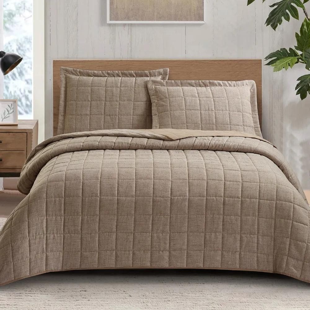 Kit Colcha / Cobre Leito Casal Sonhare Linho - Sultan Taupe