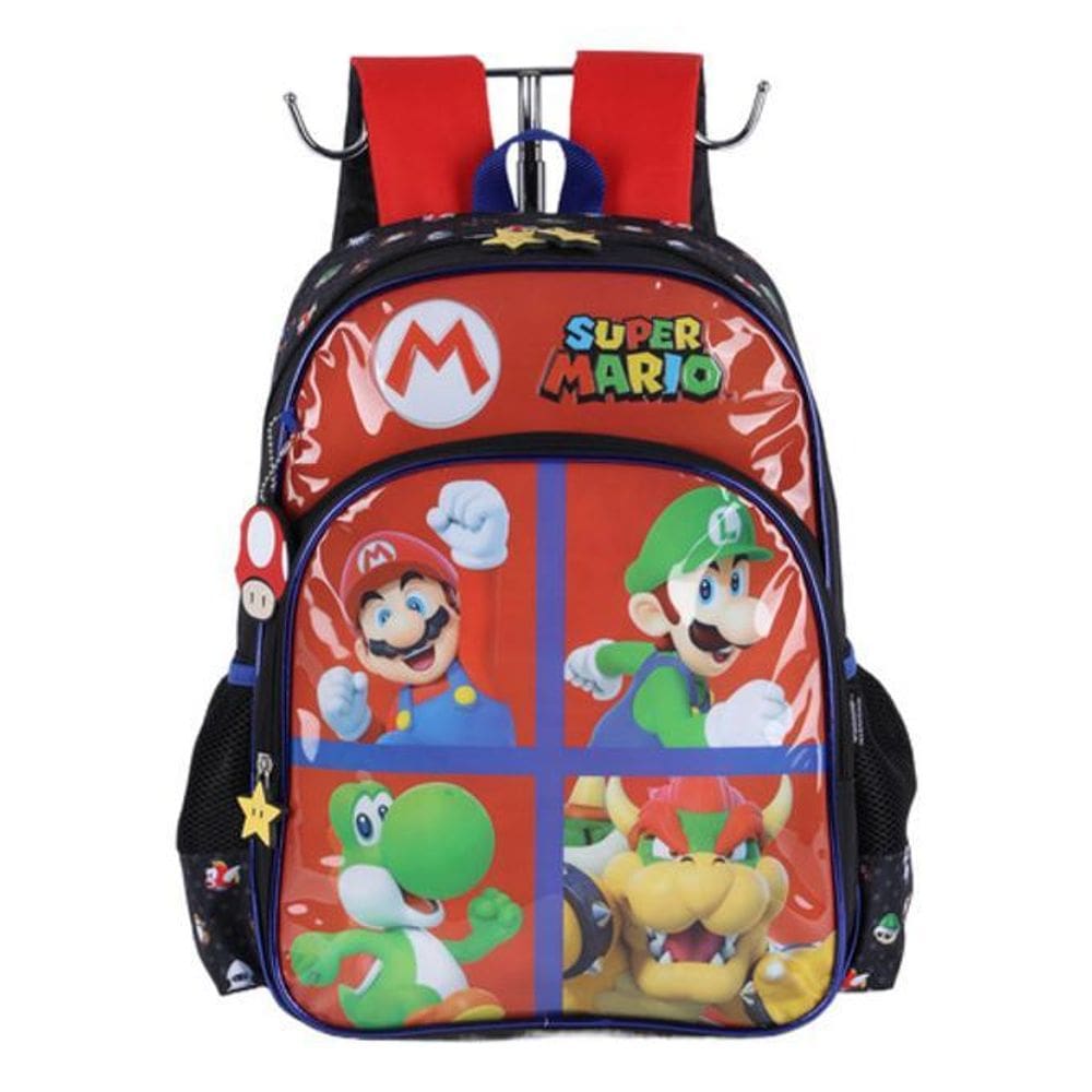 Mochila Costas Infantil 2 Bolsos  Super Mario