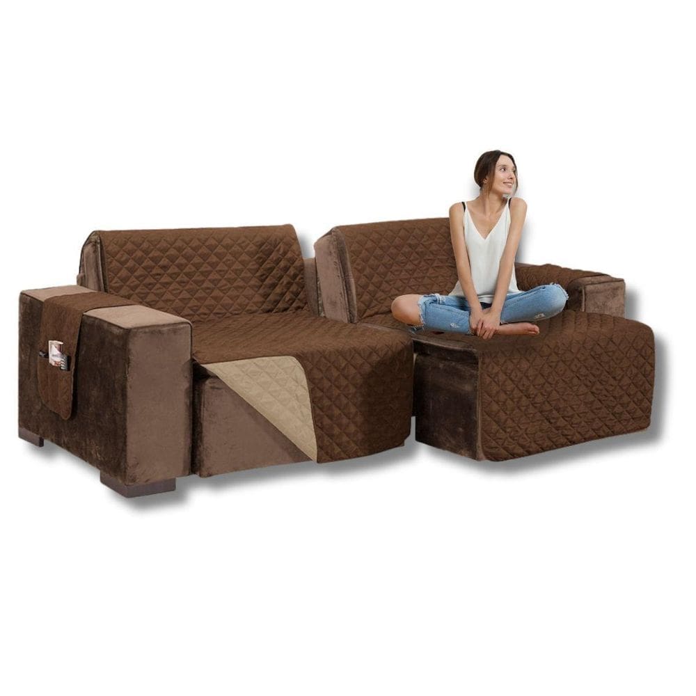 Capa De Sofá Retrátil 2,40M Dupla Face Matelada Com Bolsos