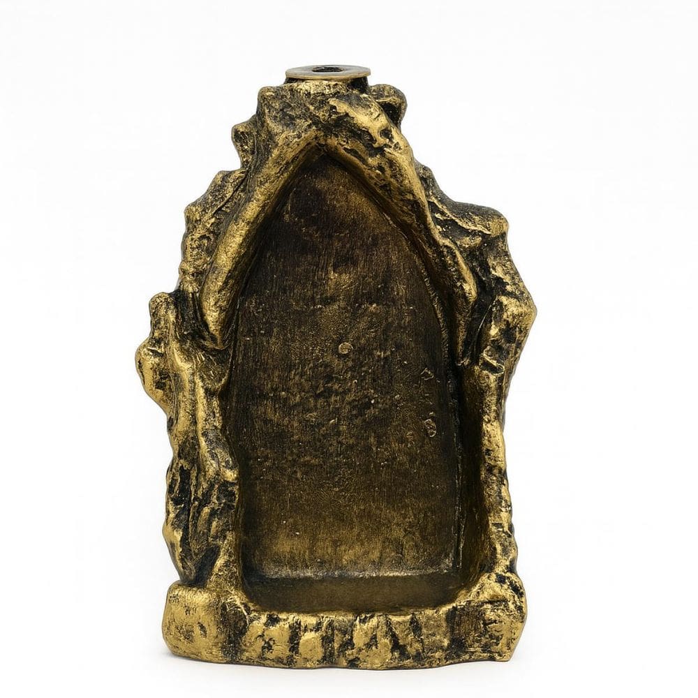 Incensário Cascata Gruta Dourado 14 Cm Em Resina