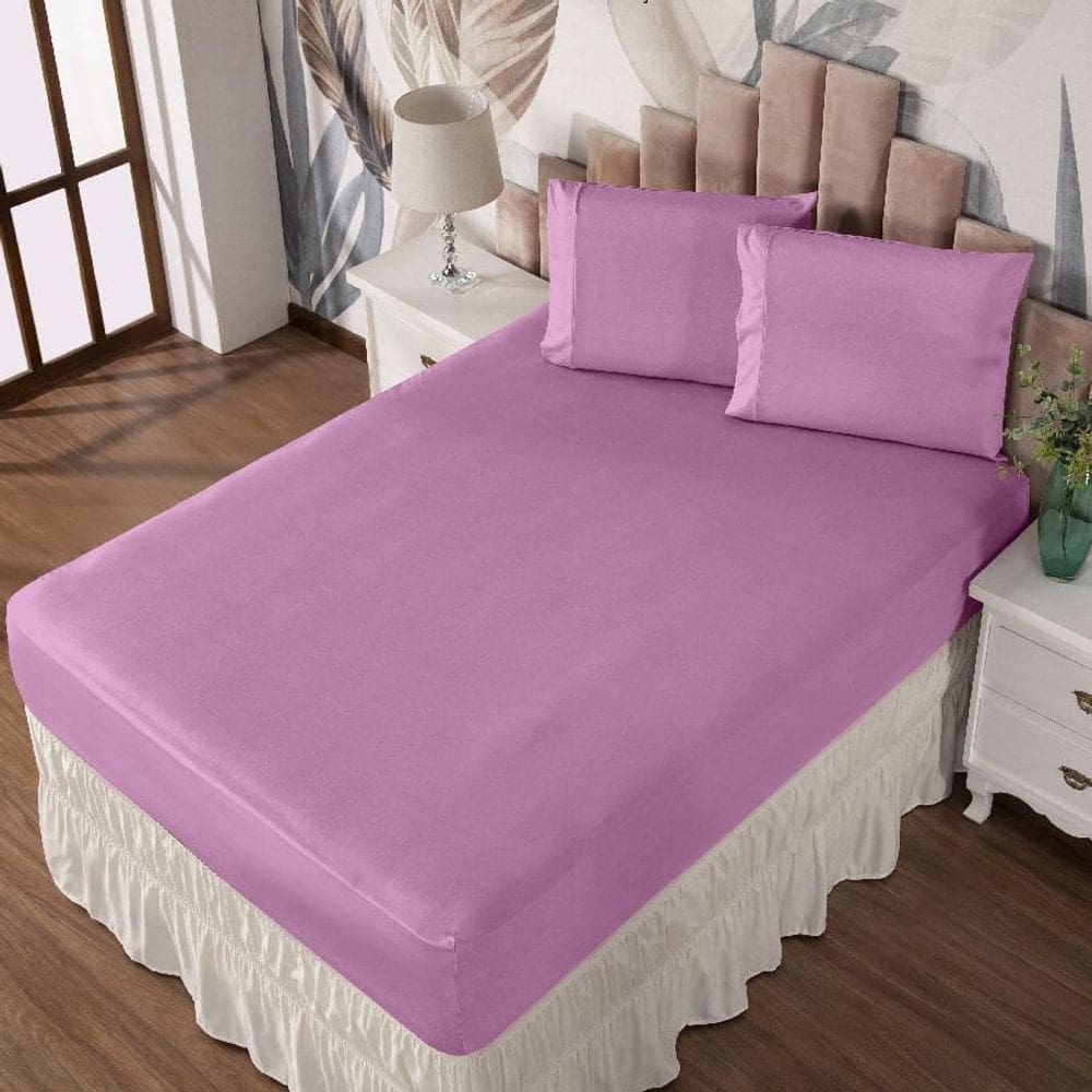 Jogo De Cama Queen Lençol E Fronha Prático Malha Lisa 3 Pç