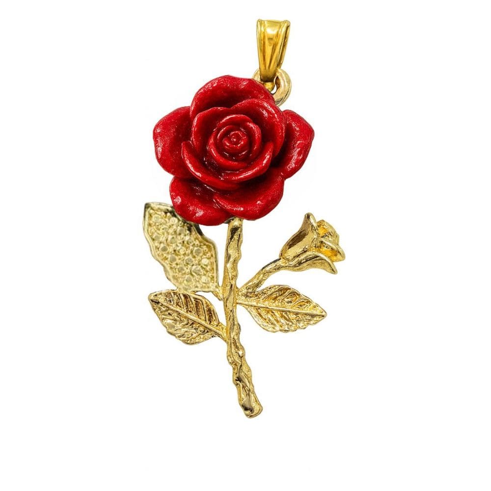 Pingente Rosa Vermelha Pomba Gira 3 Cm Metal Dourado