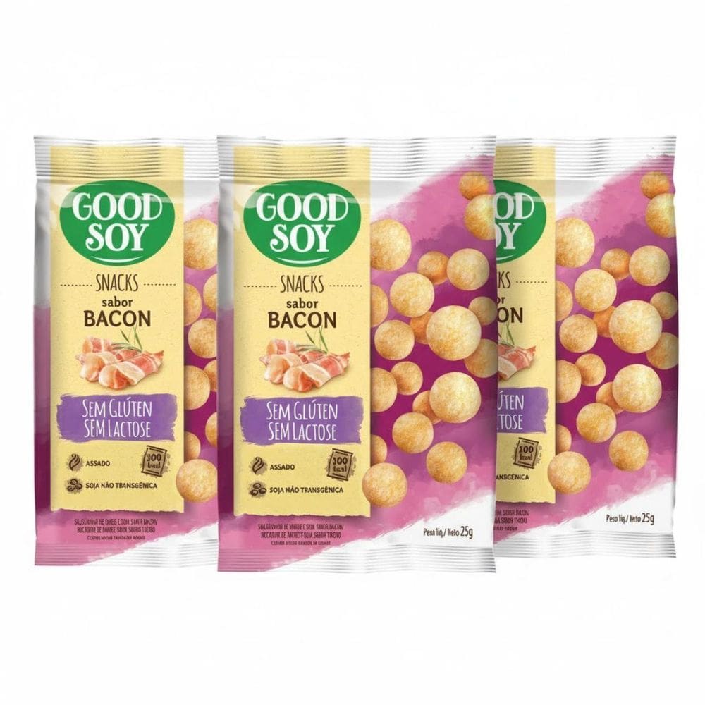 Kit 3 Snacks Bacon 25G Goodsoy Sem Gluten E Sem Lactose