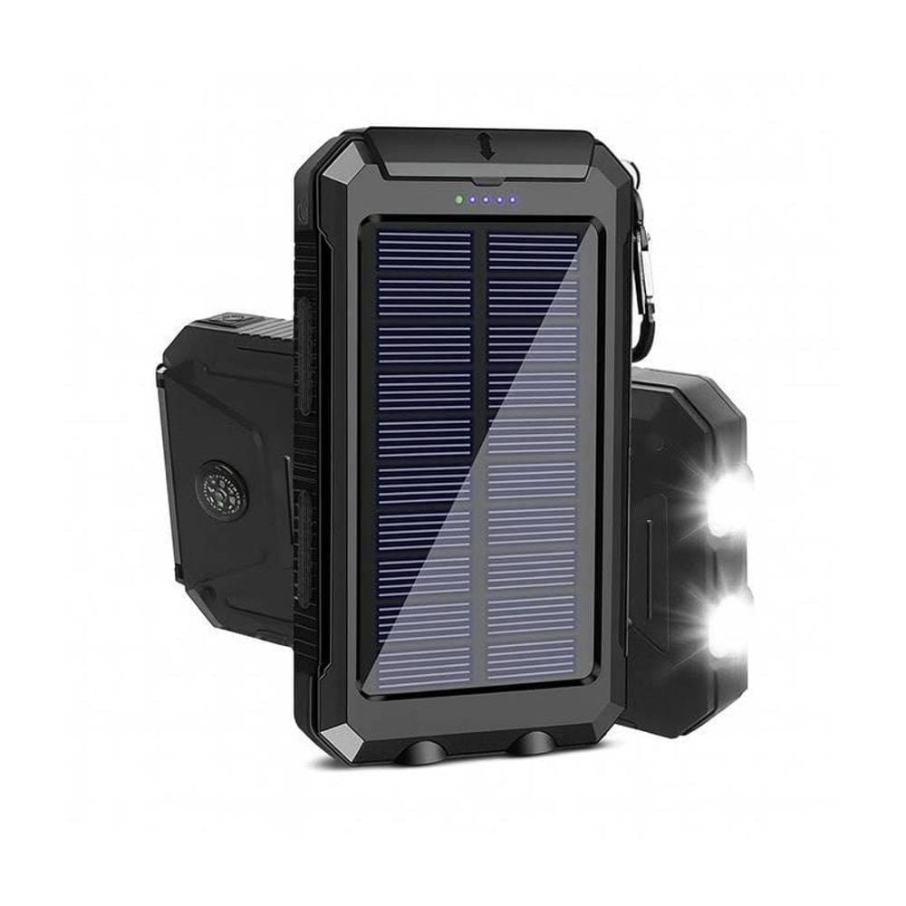 Carregador Portátil Preto Power Bank Solar Usb Com Lanterna
