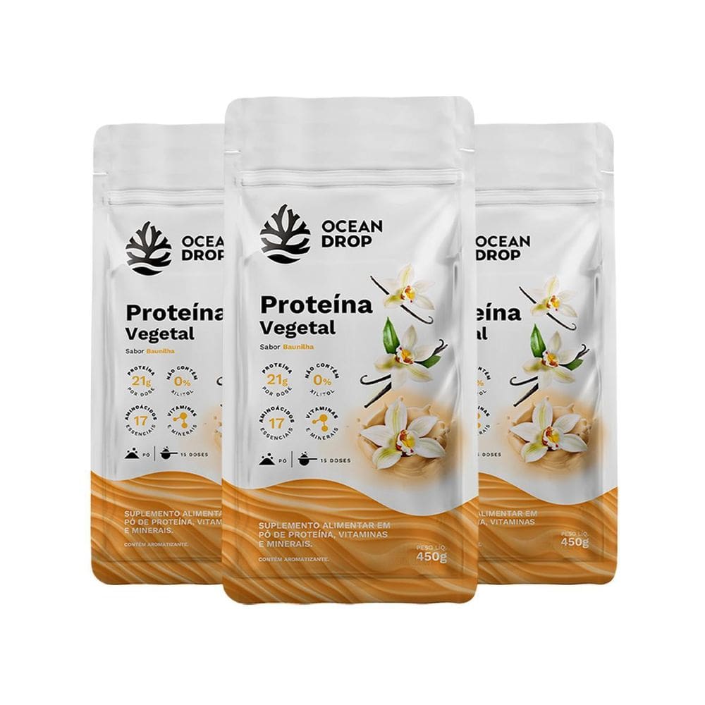 Kit 3 Proteína Vegetal Ocean Drop 450G Sabor Baunilha