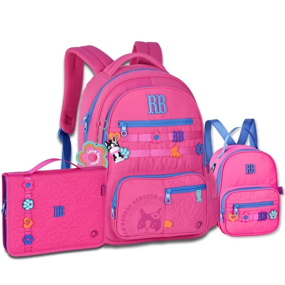 Mochila Lancheira E Estojo Fichário Kit Escola Rebeca Bonbon