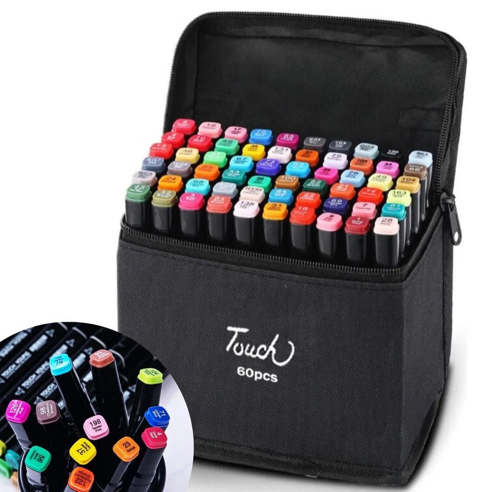 Kit 60 Cores Canetinhas Touch Marcador Ponta Dupla Para Colorir