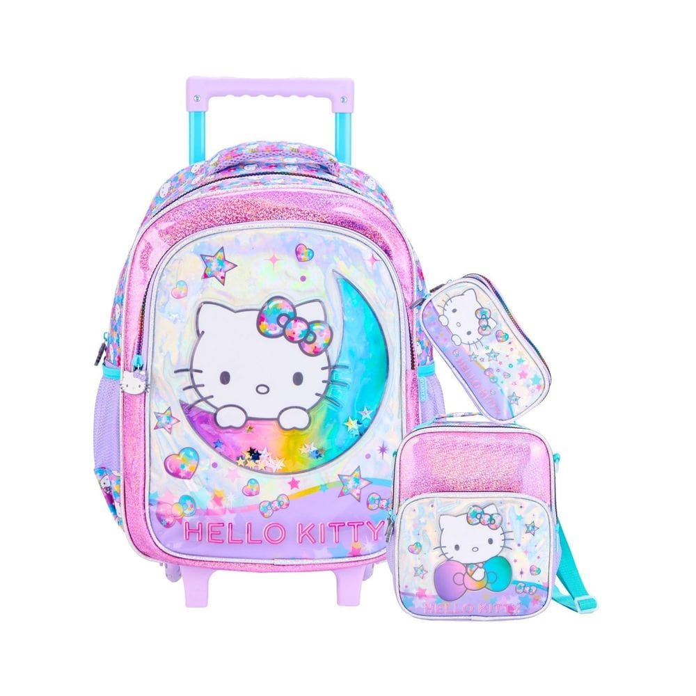 Kit Hello Kitty Mochila 2Em1 Rodas + Lancheira + Estojo Luxo