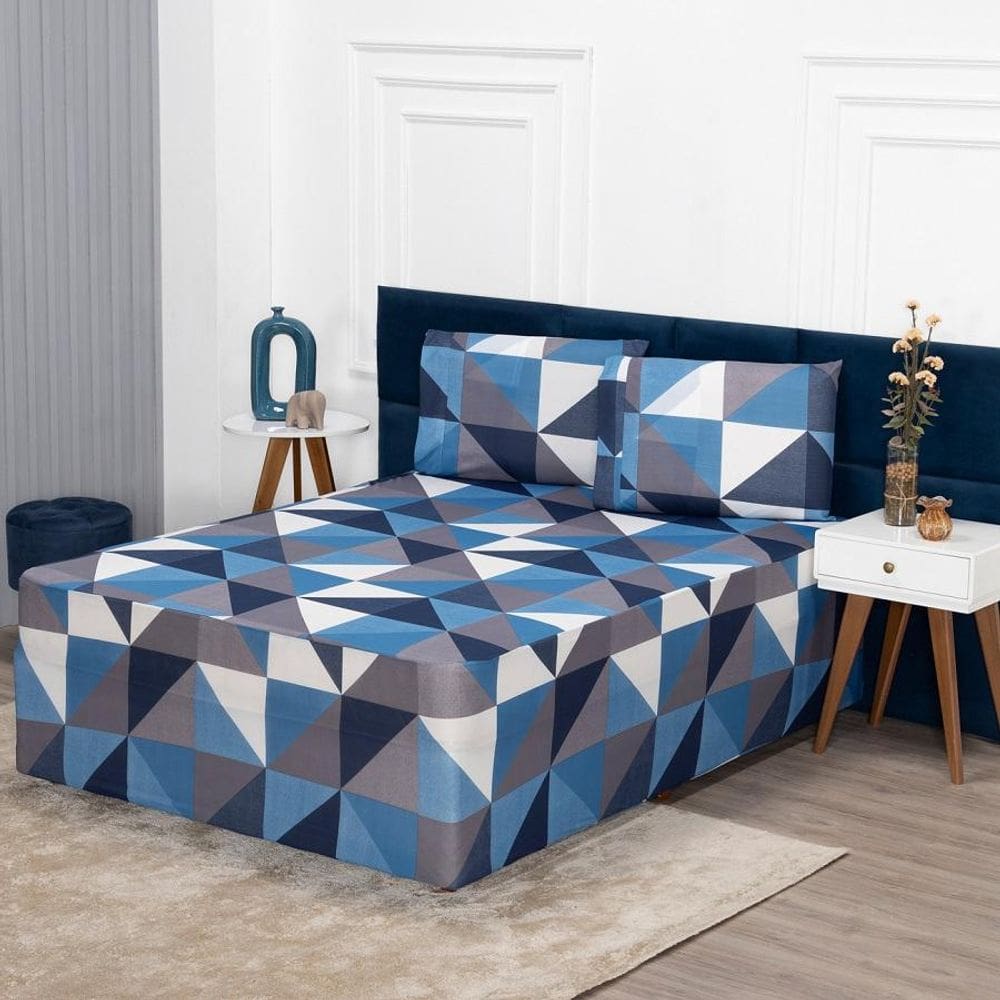 Jogo Lençol Luva King Conjugada Colchão Box Malha Estampa 3P