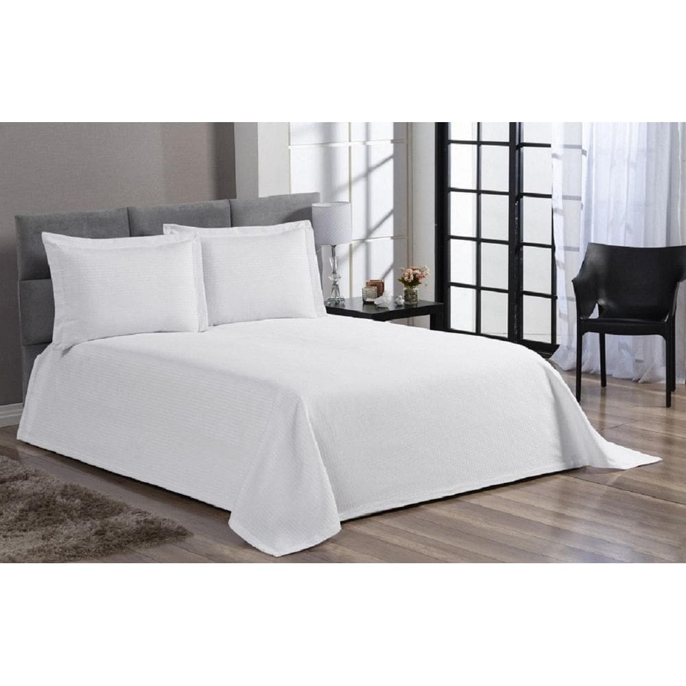 Cobre Leito Colcha Cama Casal Piquet Branco Algodão 3 Peças