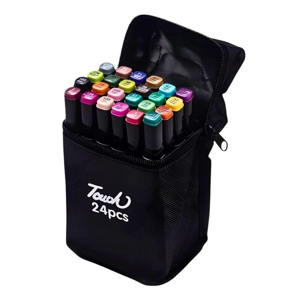 Conjunto De Canetas Marcador Permanente Ponta Dupla 24 Cores