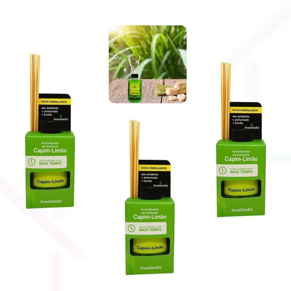 3 Aromatizador Difusor Vareta Senalândia 280Ml - Capim Limão