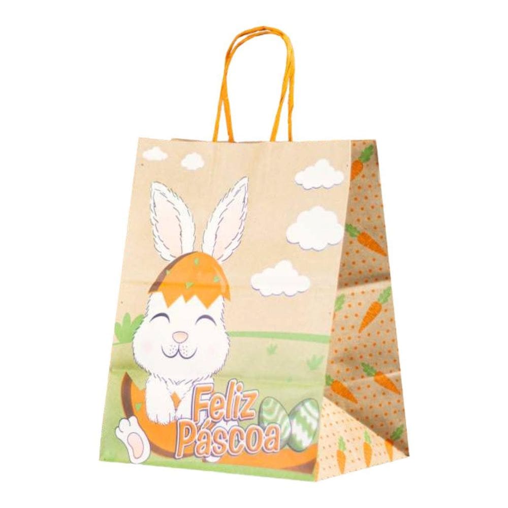 Kit 10 Sacolas Kraft Ovos De Páscoa Cenoura 23,5X17X28Cm