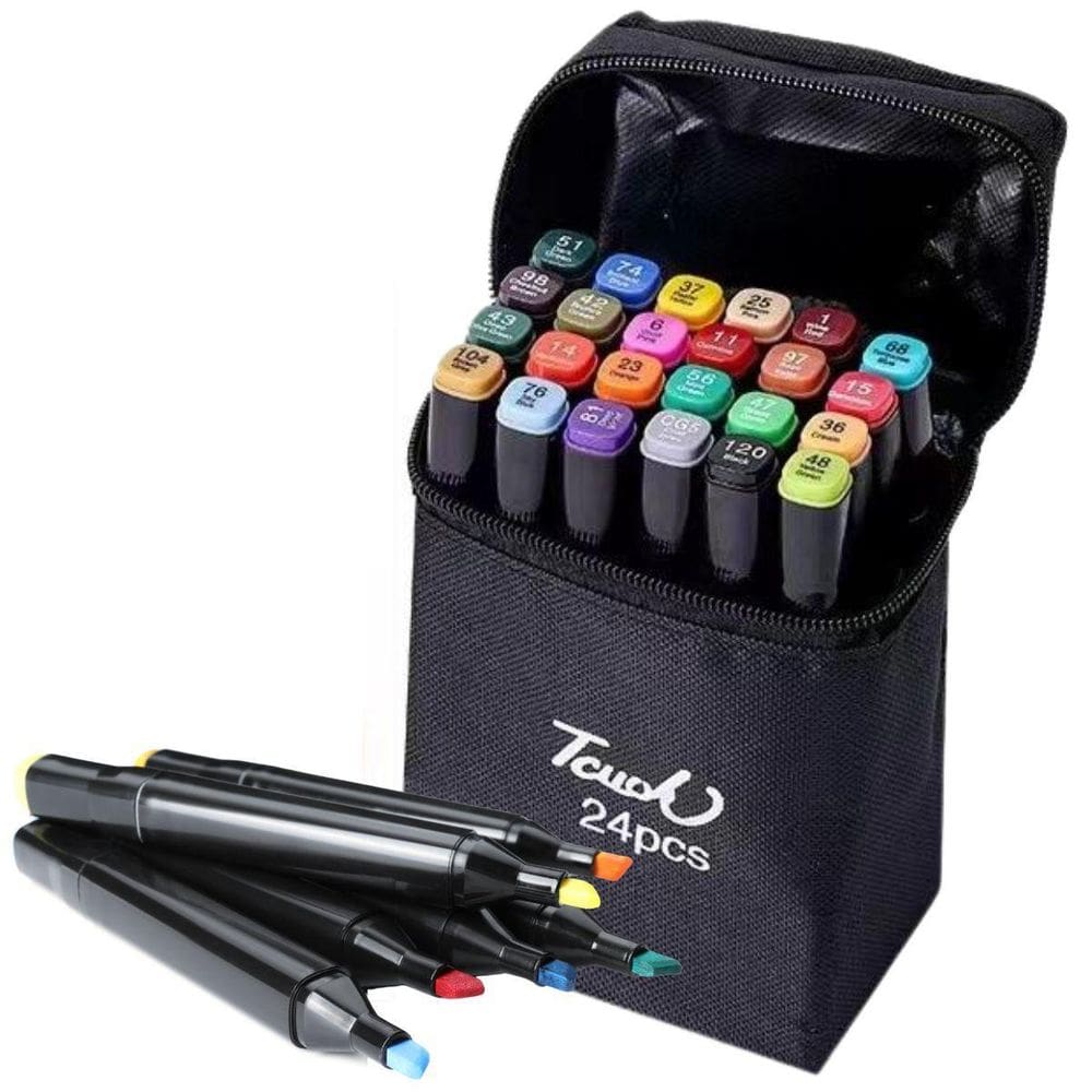 Kit Marcadores Permanente Canetinhas Ponta Dupla Estojo 24