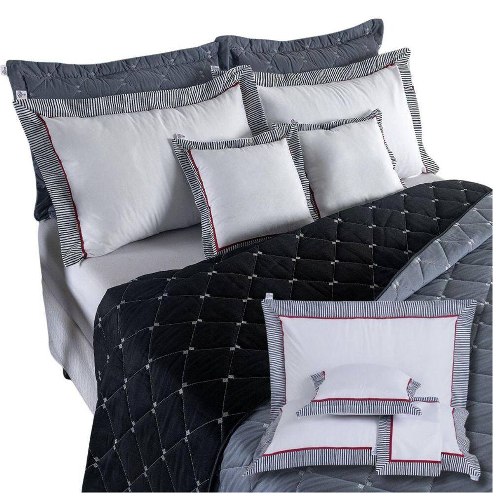 Kit Cobre Leito Queen Bordado 7 Peças Dupla Face 400 Fios