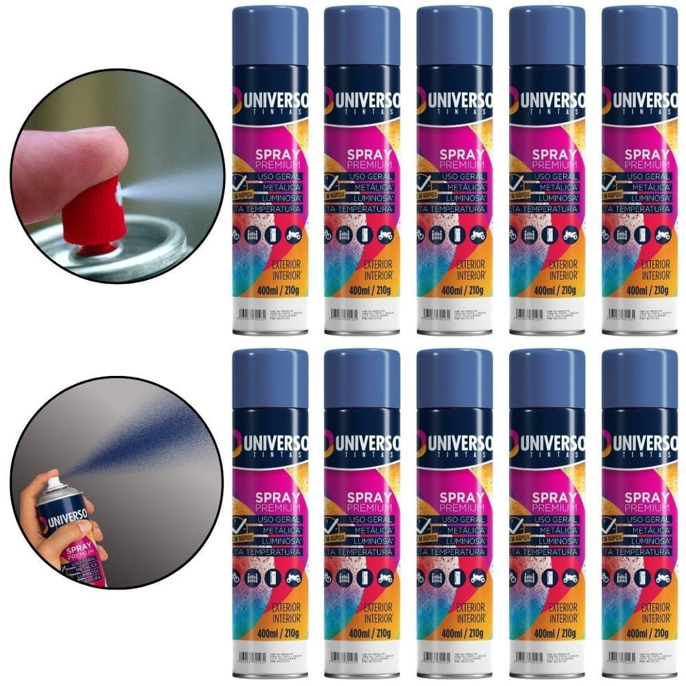 Kit 10 Latas Tinta Spray Azul Escuro 400Ml Uso Geral