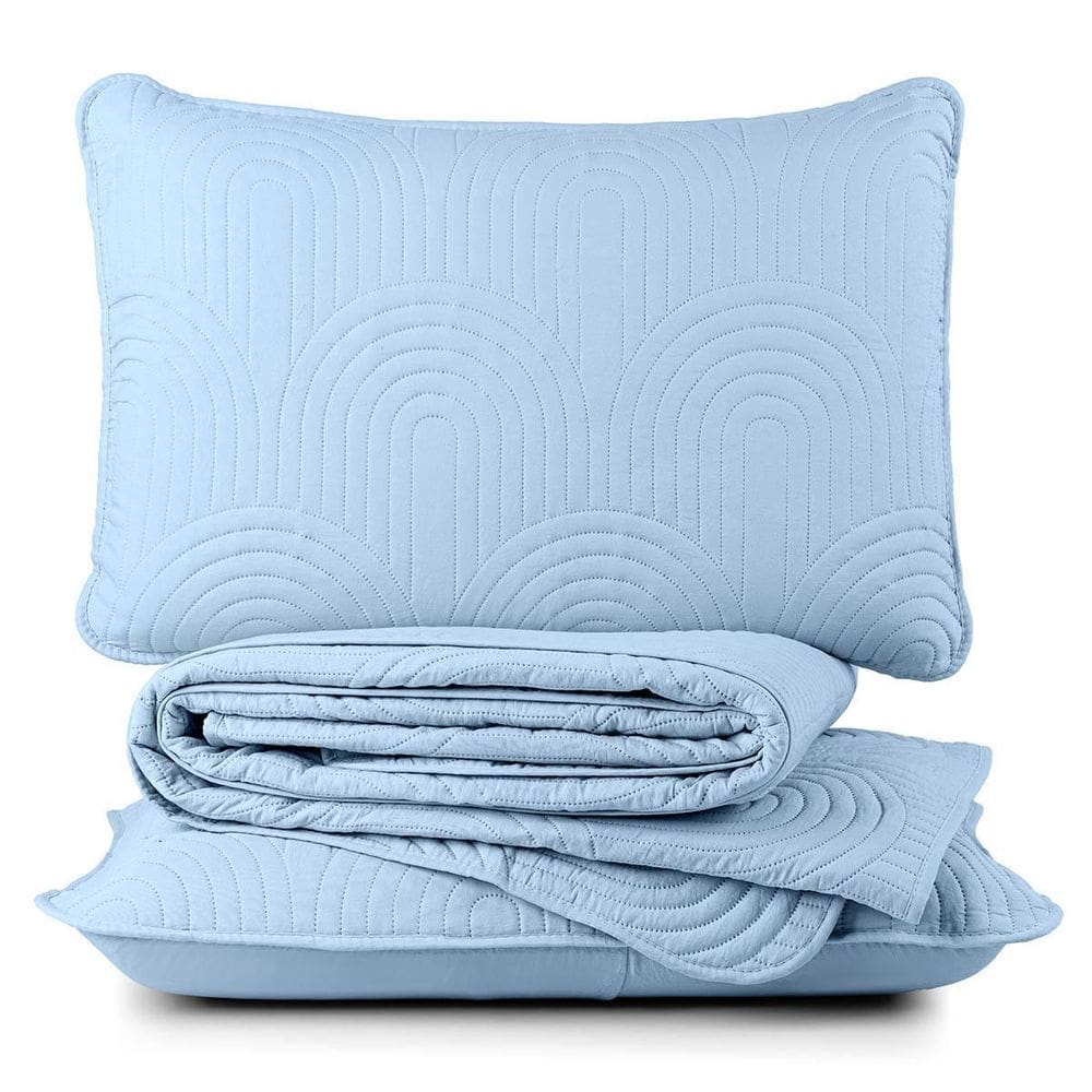 Kit Colcha Arcos King Dupla Face Matelado 200 Fios 3Pçs Azul