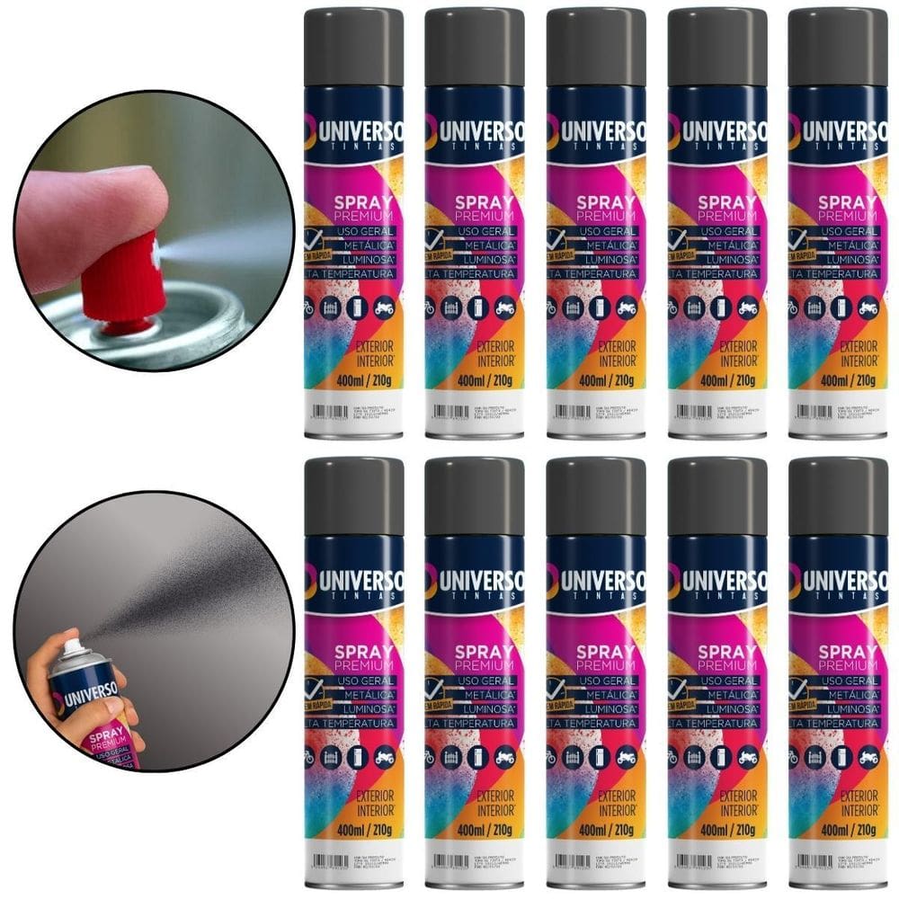 Kit 10 Latas Tinta Spray Preto Fosco 400Ml Uso Geral