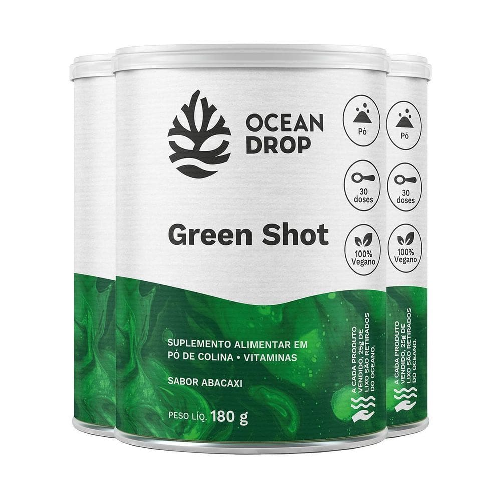 Kit 3 Green Shot Ocean Drop Vegano 180G Sabor Abacaxi
